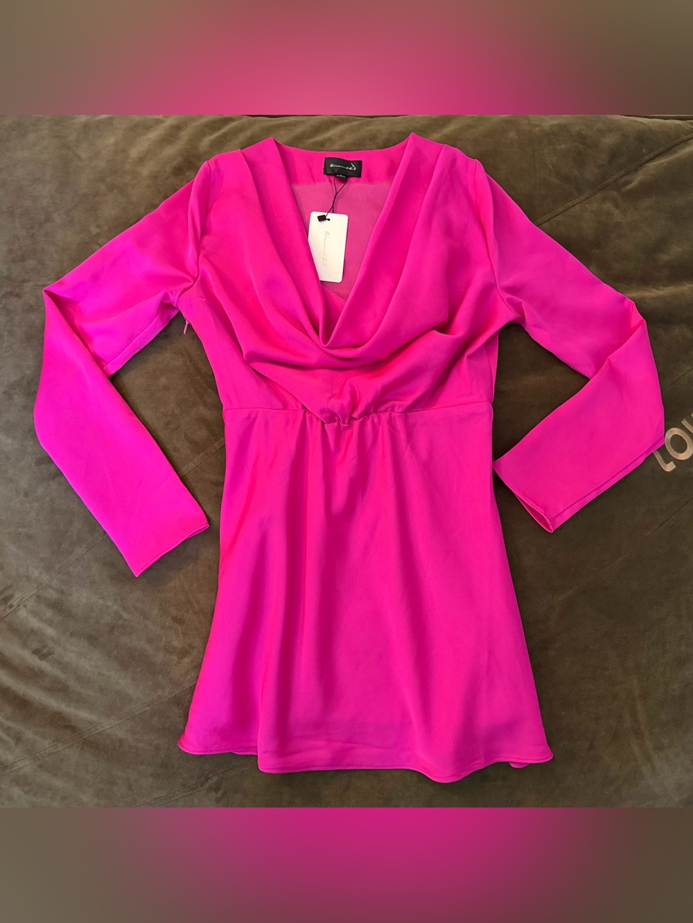 Magenta Fuchsia Draped Cowl Long Sleeve Dress